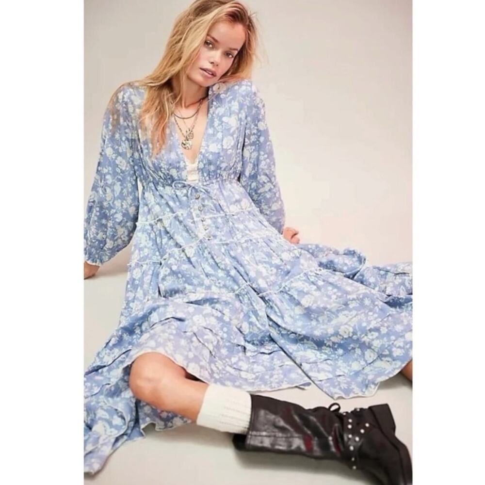 Free People Ethereal Dainty Cottage Pappiet Midi Dress Bluebell Maxi Top XL - Picture 2 of 12